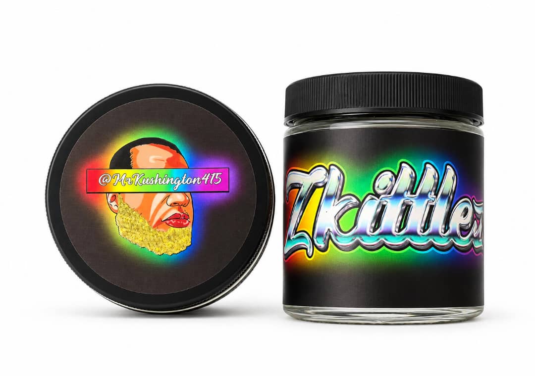 Mr. Kushington 415/NorCal Premium Cannabis Flower Jars — ZKITTLEZ, ZURGE, LEMON UP, UNDISCLOSED LEMON.