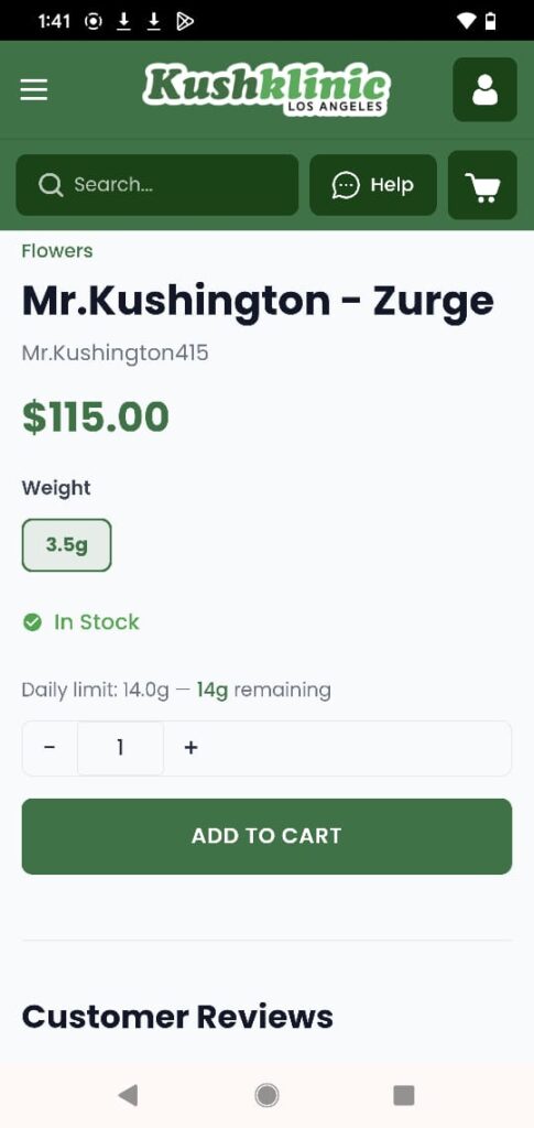 Mr Kushington 415 ZURGE Cannabis Flower Listing on Kushklinic Los Angeles