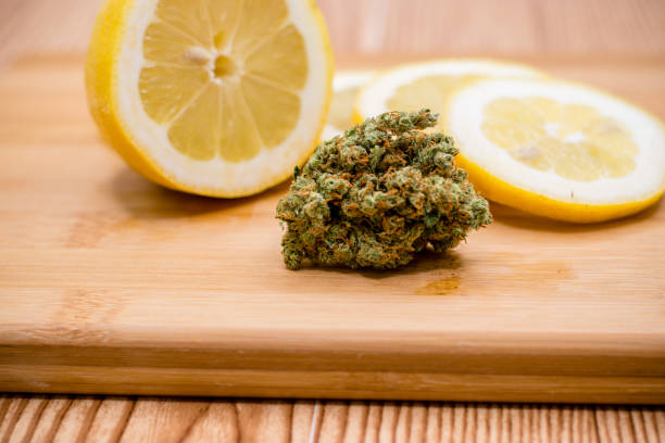lemon slices on a cutting board with marijuana